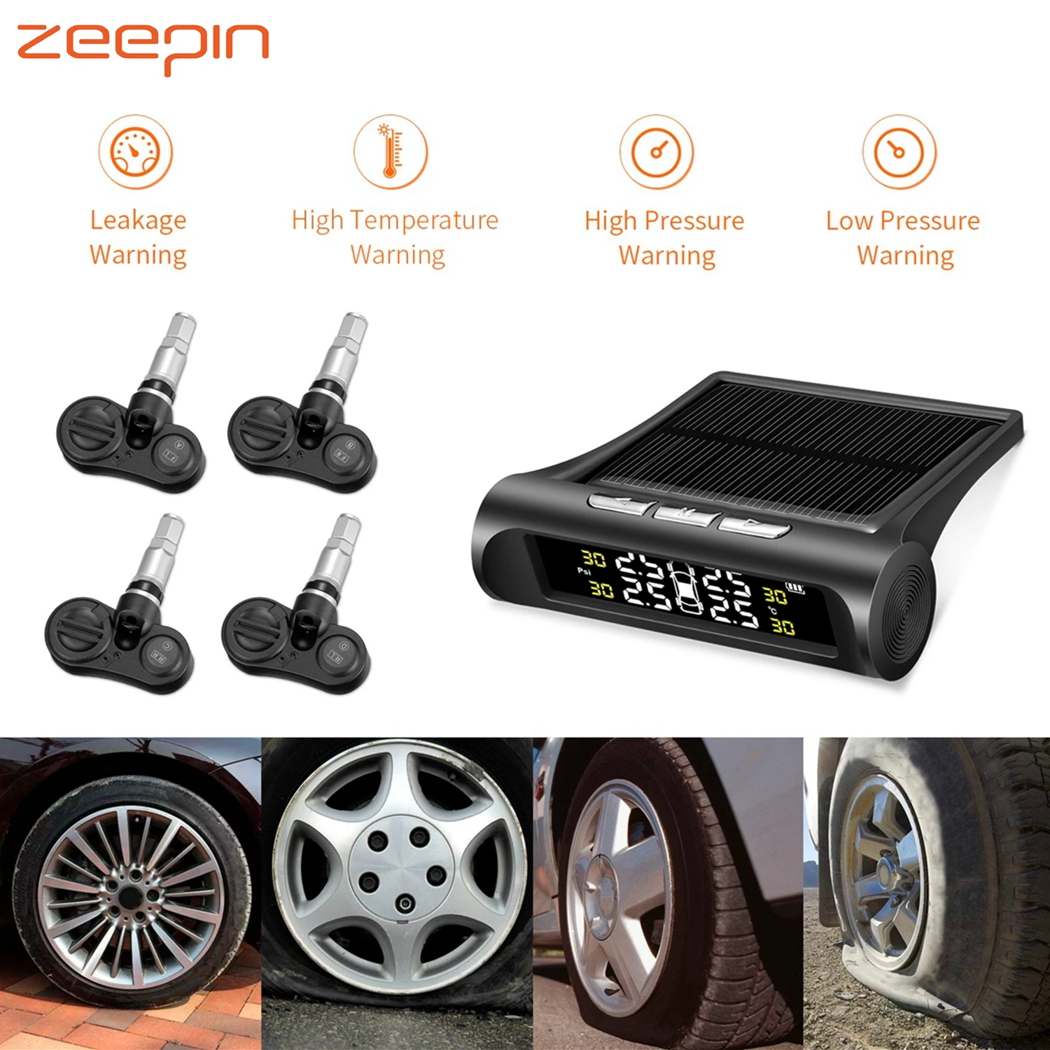 Умный автомобиль TPMS система контроля давления в шинах 4 датчика солнечной