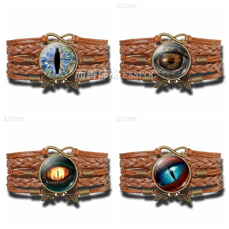 Винтажные аксессуары кожаный браслет с черной пуговицей и злом драконом