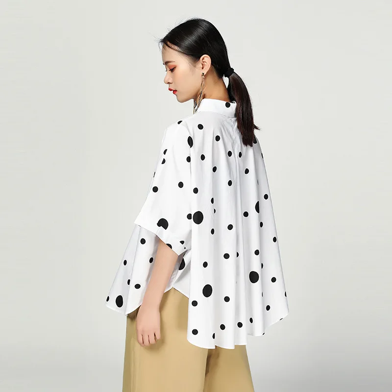 LANMREM 2019 Новая модная короткая рубашка в горошек с коротким рукавом для женщин