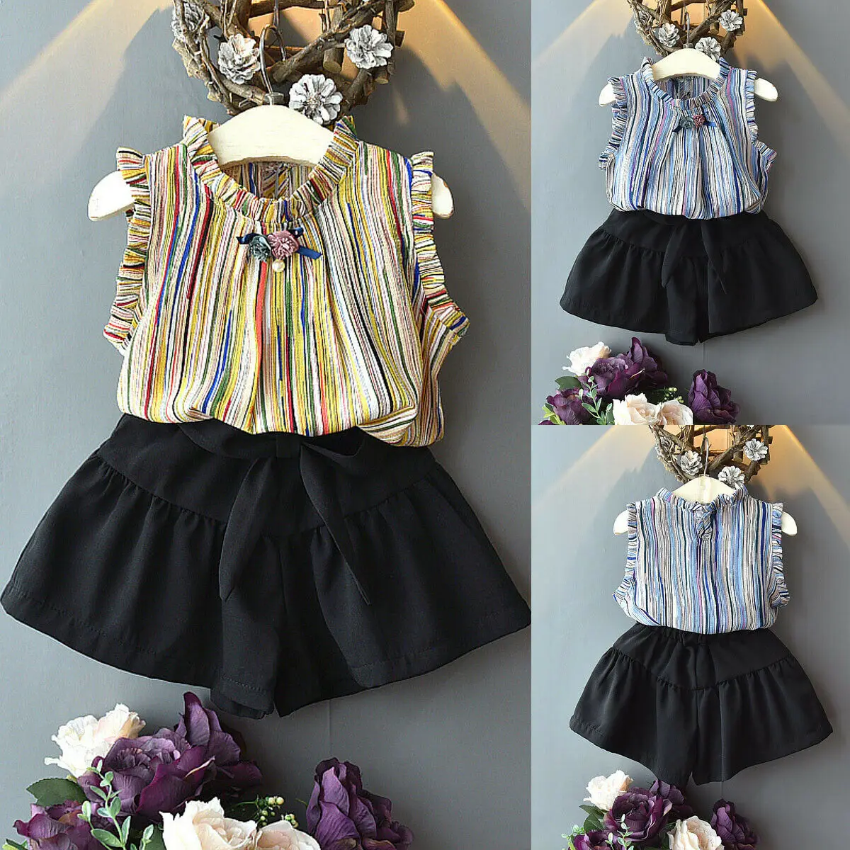 2 шт. детские летние шорты с цветочным принтом без рукавов | Мать и ребенок