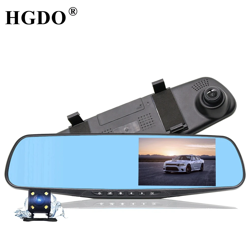 HGDO видеорегистратор ночного видения, зеркало заднего вида, 10 дюймов, Автомобильный видеорегистратор с сенсорным экраном, камера, видео регистратор, Full HD 1080 P, видеорегистратор с двумя объективами