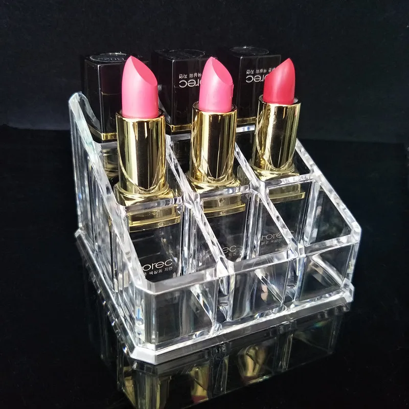Crystal 9 Grids Storage Rack Box Cosmetics Clear Boxes Transparent Acrylic Lipstick Holder |