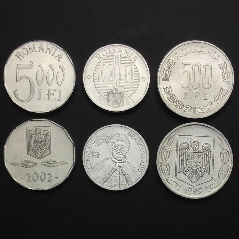 [L-2] набор из 3 монет 500 1000 5000 лей 1999-2002 UNC коллекция подарок Европа 100% настоящие