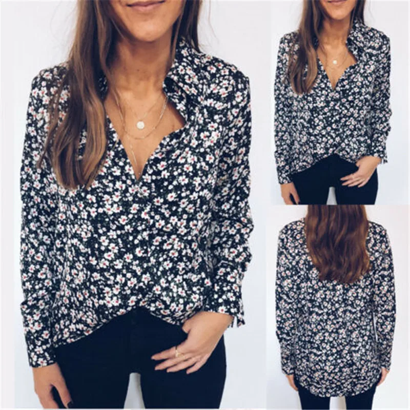 Женские летние топы с цветочным принтом Элегантная футболка длинным рукавом и