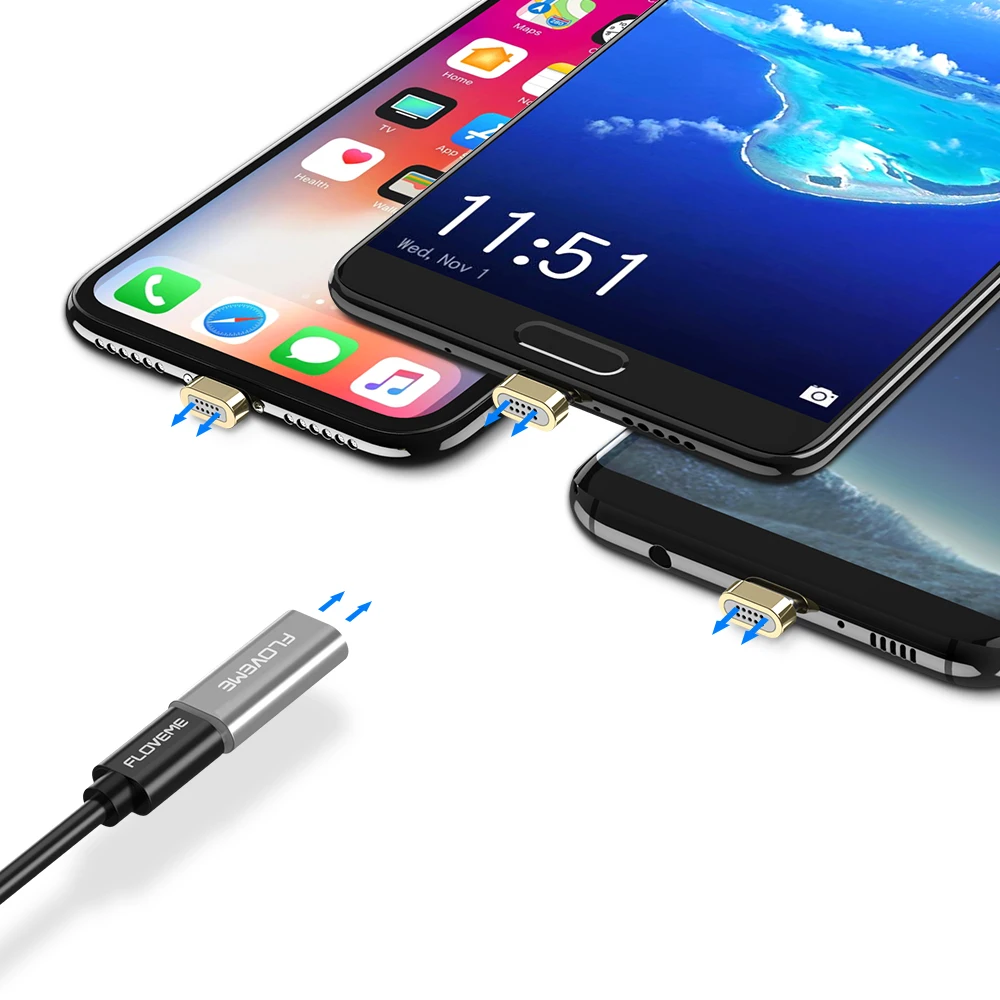 FLOVEME магнит телефон адаптер Micro USB к тип c/для iPhone/Кабель зарядного устройства