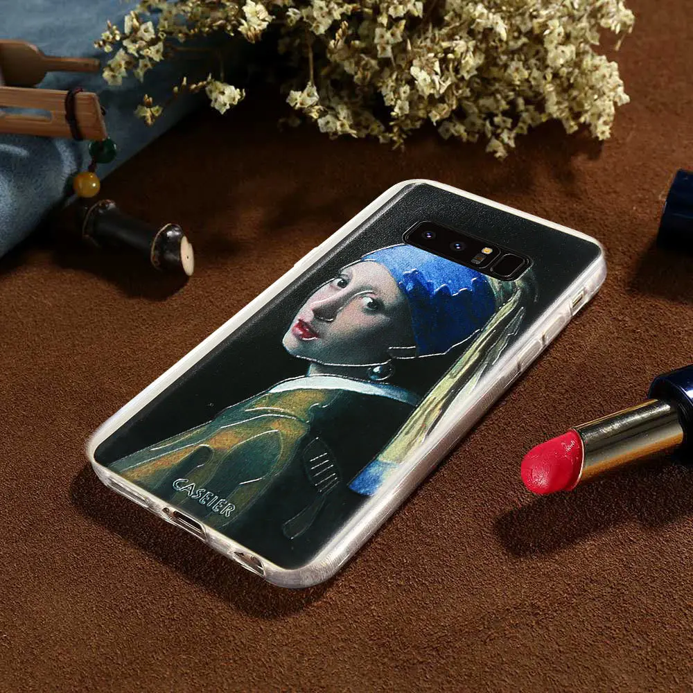 CASEIER Ultra Thin Phone Case For Samsung Galaxy S6 S7 S8 Plus Note 8 Capa Girl With A Pearl Earring Covers 3D Rlief Shell |