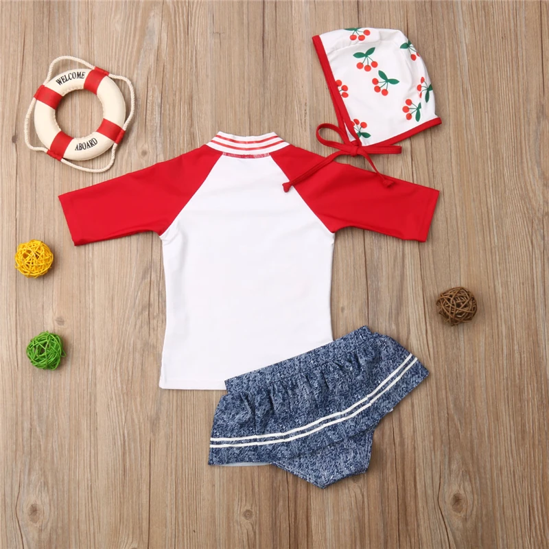 Детская одежда для плавания принт вишенок бикини девочек топ Шорты с оборками