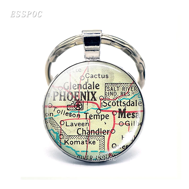 Стеклянный подвесной брелок с картой городов Америки Нью Йорк Чикаго Орлеан
