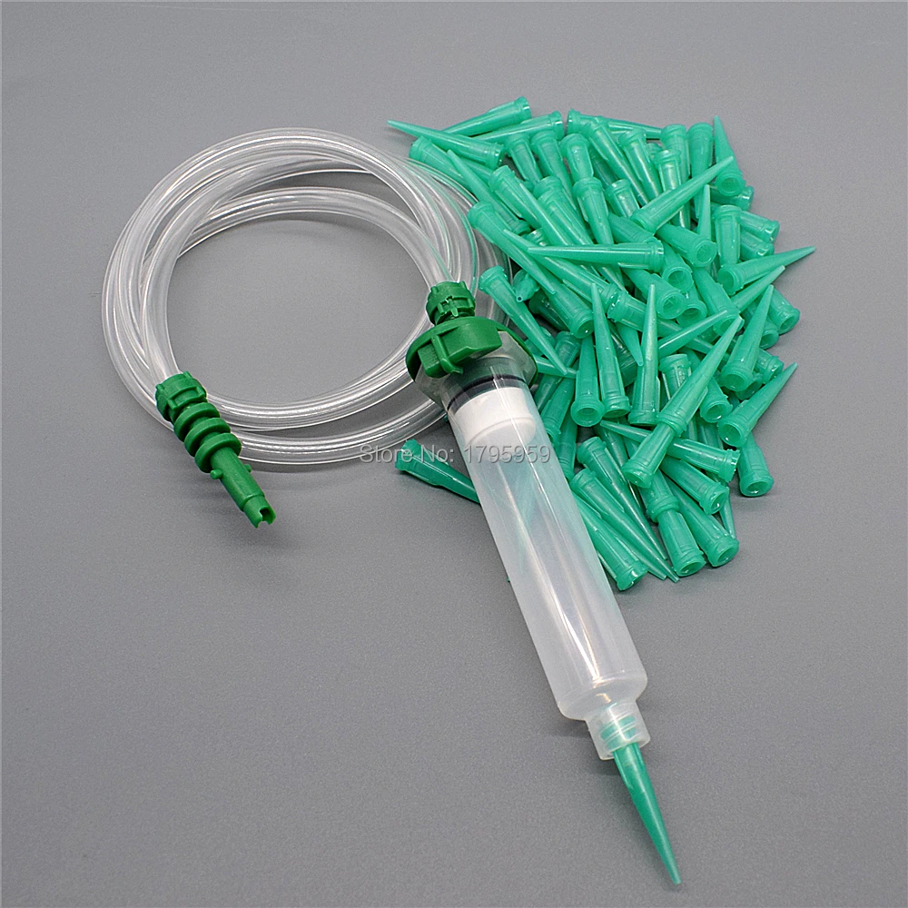 

100pcs 18G Tapered Dispensing Tips and 10cc Glue Syringe Barrel with 10cc Dispensing Syringe Tube Adapter Dispenser Connector
