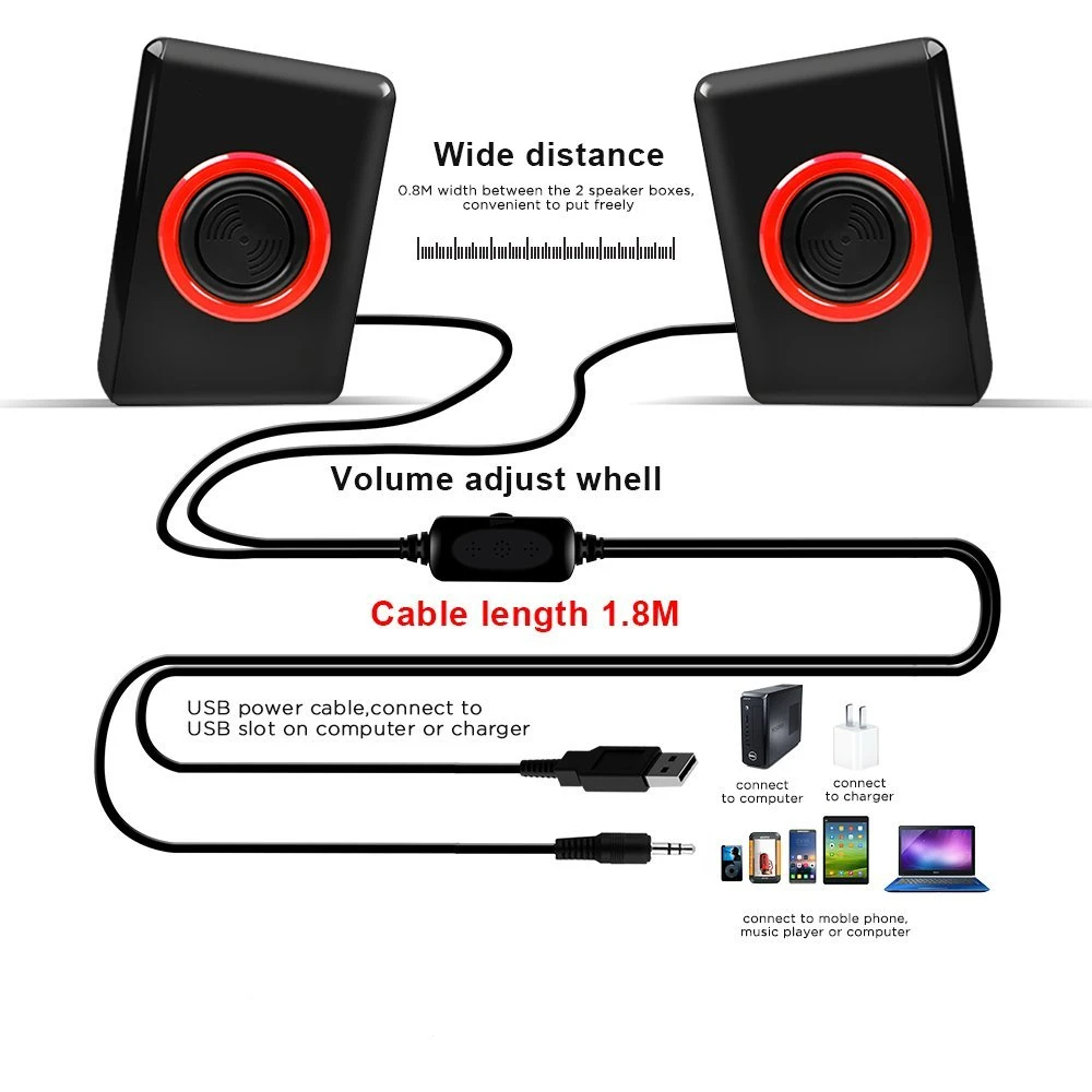 Портативные Компьютерные колонки объемный звук стерео бас Usb Проводная