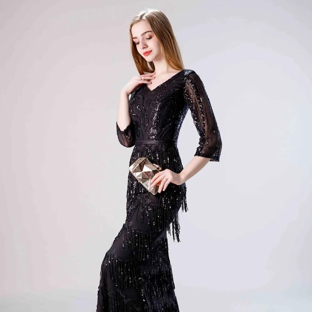 Vivian's Bridal элегантное платье в полоску с блестками и кисточками для выпускного