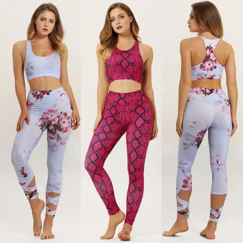 Women Yoga Suit Fitness Leggings Running Gym Stretch Sports High Waist Pants yoga set | Спорт и развлечения