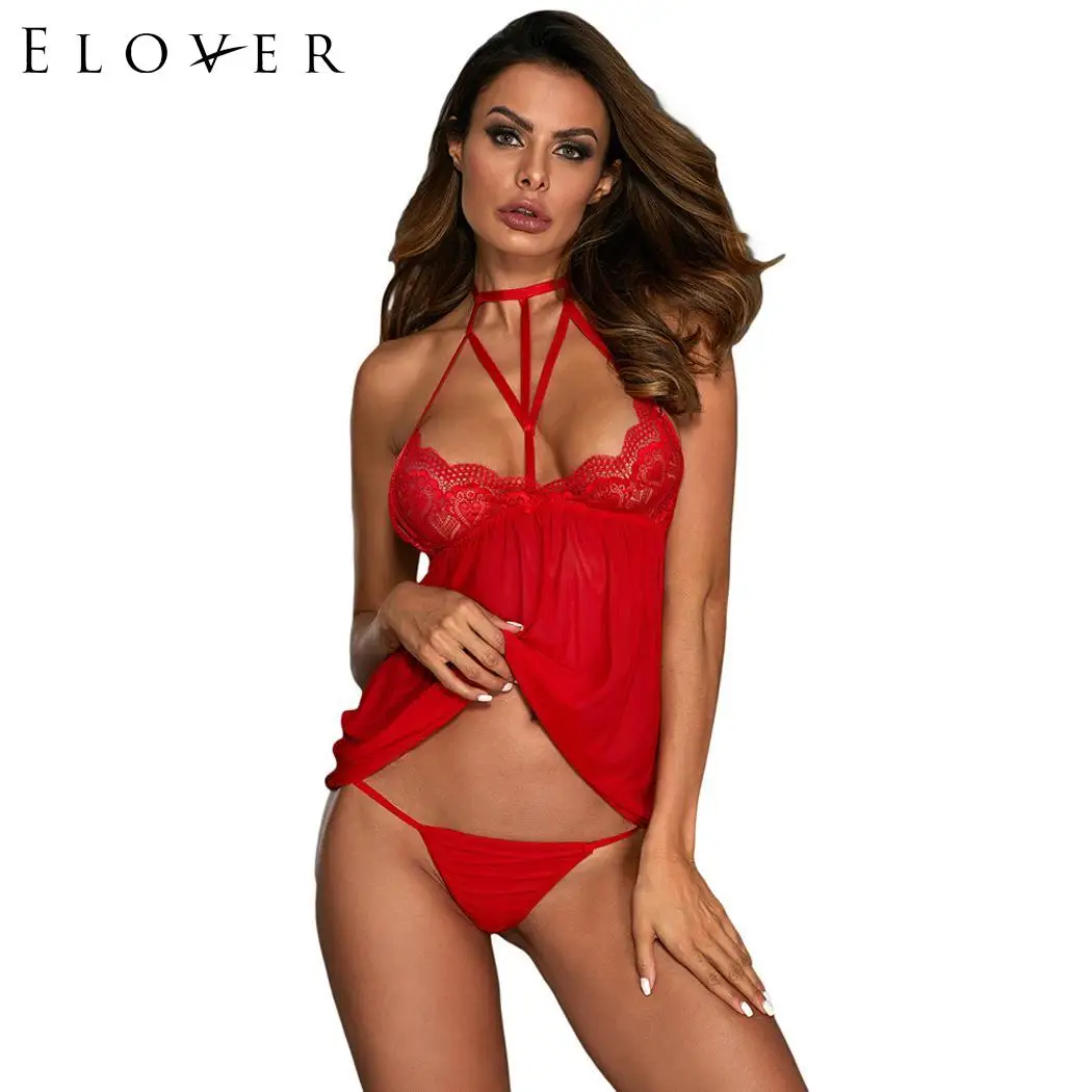 Elover сексуальное ночное белье женское с круглым вырезом прозрачное кружевной