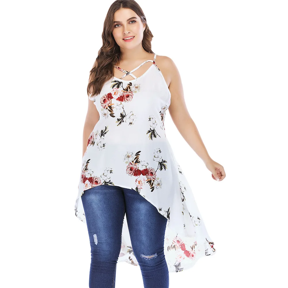 ROSE GAL Женщины Шифон Майка Блузка Плюс Размер Высокий Низкий Летняя Рубашка