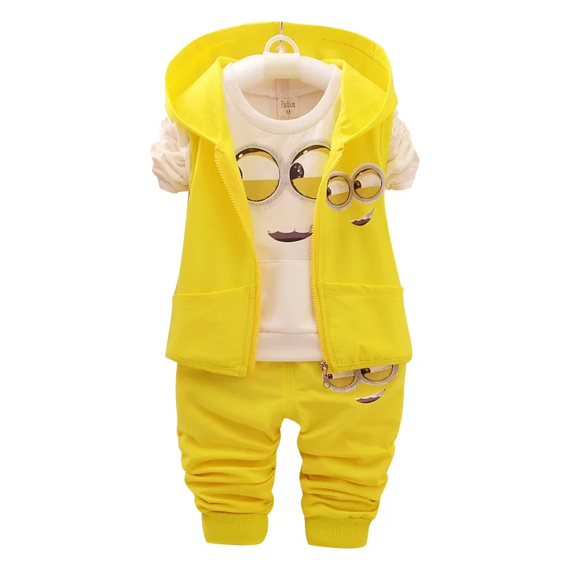 2018 Kids Clothes Minions Baby Boy/girl Clothing Set 3pcs Sport Suit Casual Children T-shirt + Pants+vest Boys Costume Child | Детская