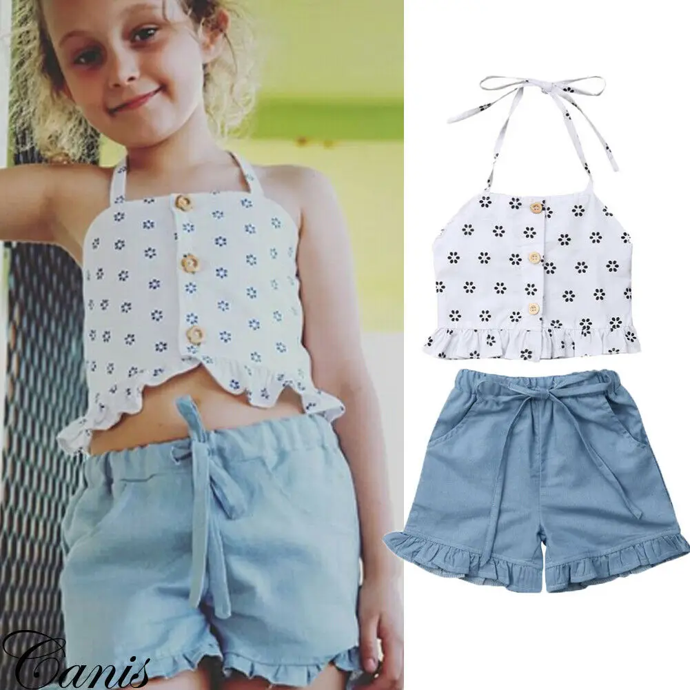 Летний комплект из 2 предметов для маленьких девочек рубашка без бретелек и шорты