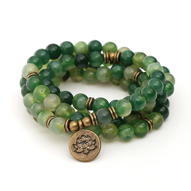 108 Mala Bracelet & Necklace for Women Men 8mm Onyx Stone Beads Lotus OM Buddha Yoga Prayer Multi-layer Winding Lucky Bracelet