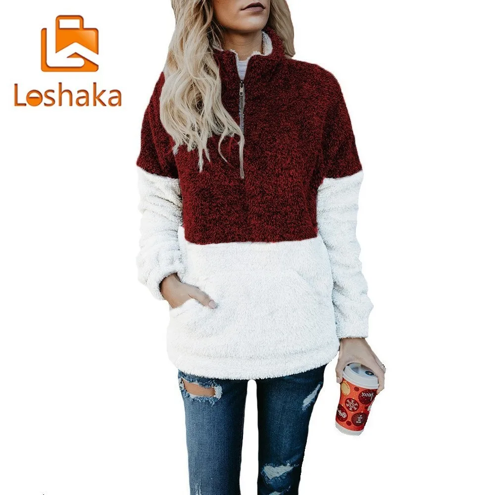 Loshaka осенне-зимний пуловер мягкий флисовый свитер с цветными вставками 1/4 на