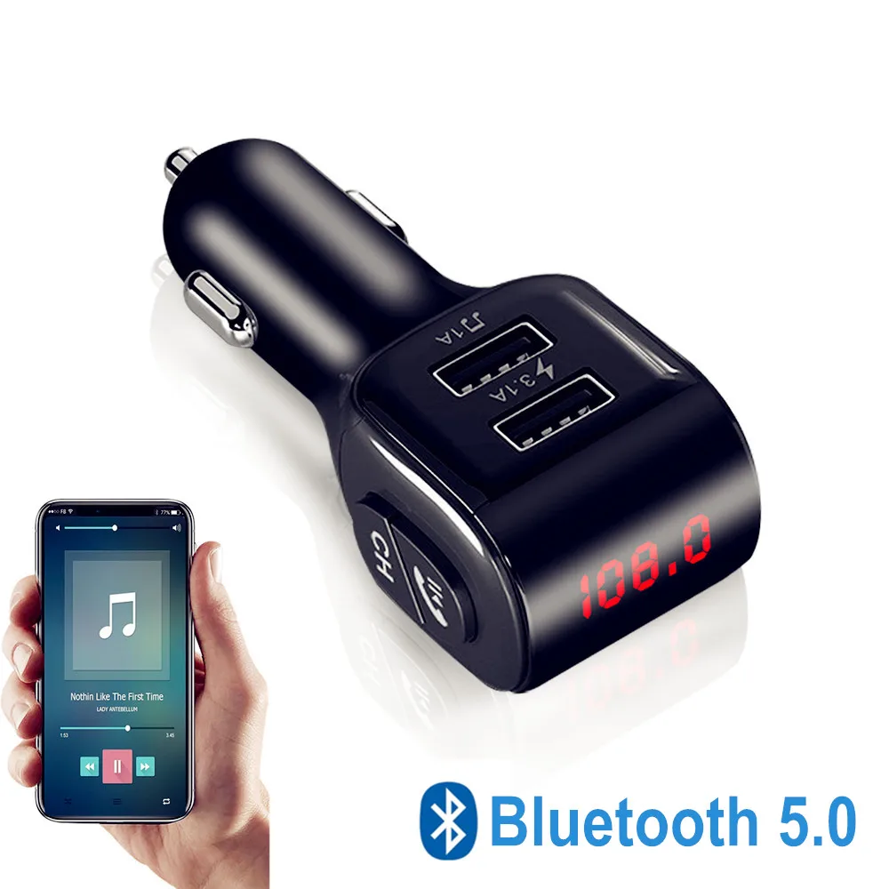 3.1A Быстрая зарядка двойной USB Bluetooth 5 0 Handsfree car kit FM передатчик AUX музыкальный плеер