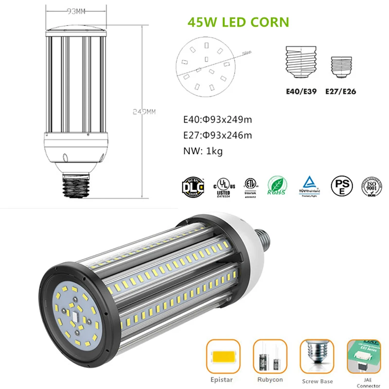 Topoch LED кукурузный свет 45 Вт 5000LM E26 E39 винтовое основание для уличной лампы пост