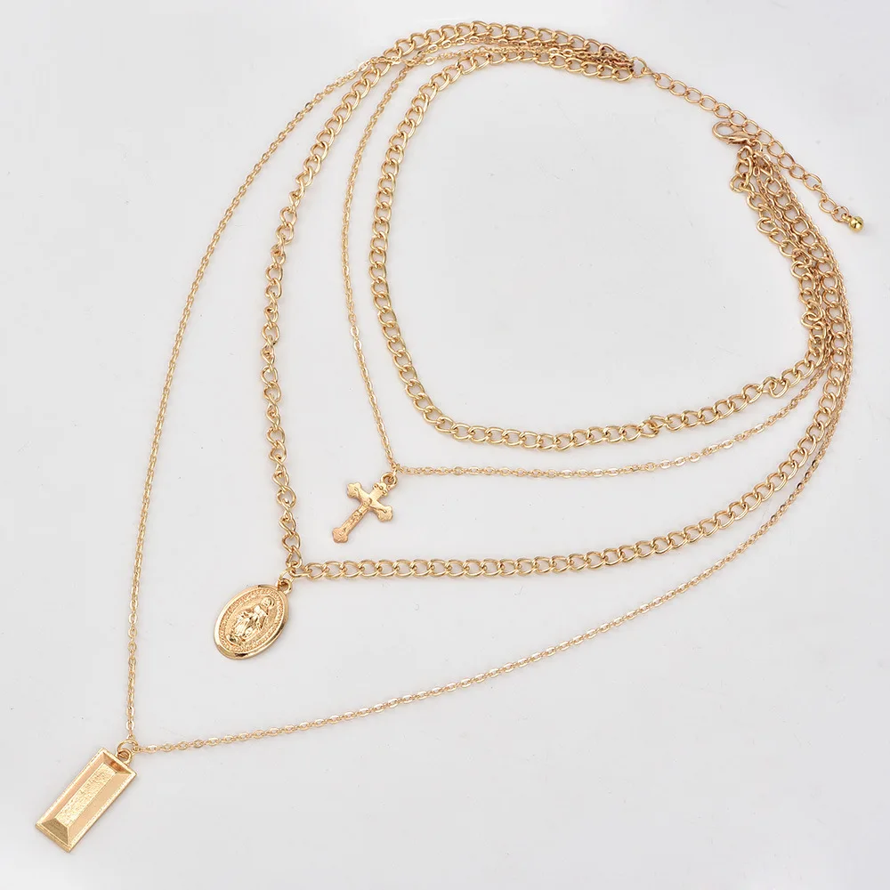 2019 Chocker Bohemian Gold Cross Layered Necklace Jesus Virgin Mary Chain Necklaces Pendants Easter Day's Gift For Women Jewelry |