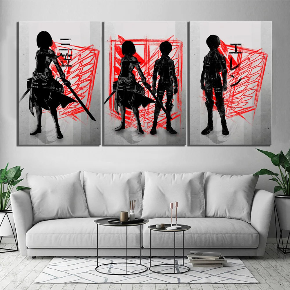 3 шт. атака на Титанов абстрактное искусство Mikasa Ackerman и Эрен джагер аниме постер