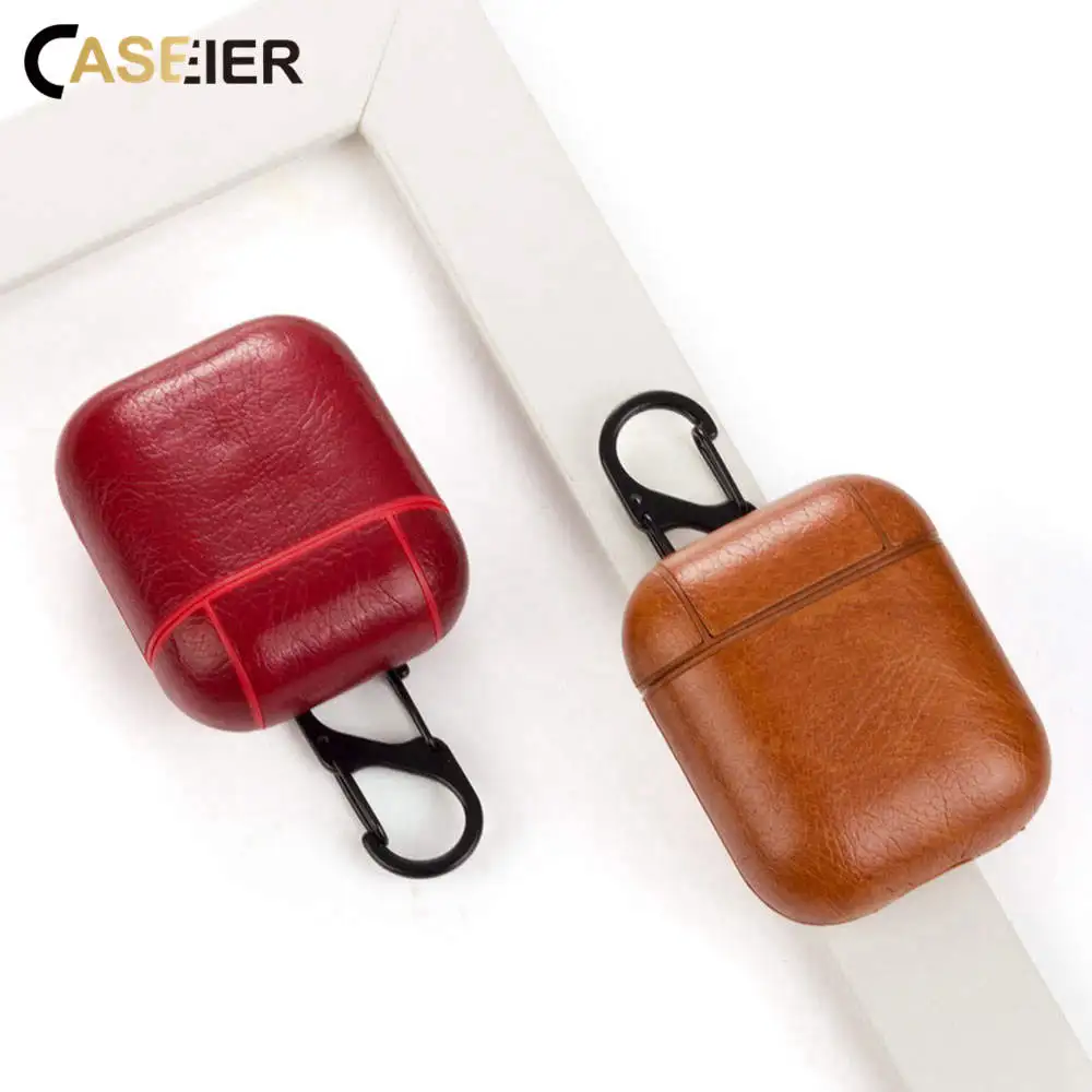 Защитный чехол для наушников CASEIER кожаный с узором Crazy Horse Airpods 1 2 беспроводных