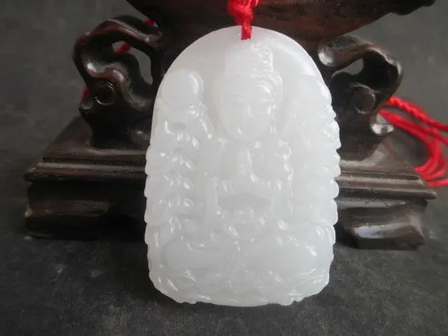 Collectable Chinese Hetian Jade White Carved Thousand-handed Guan Yin Kwan-yin Bodhisattva Exquisite Small Pendant Дом и сад