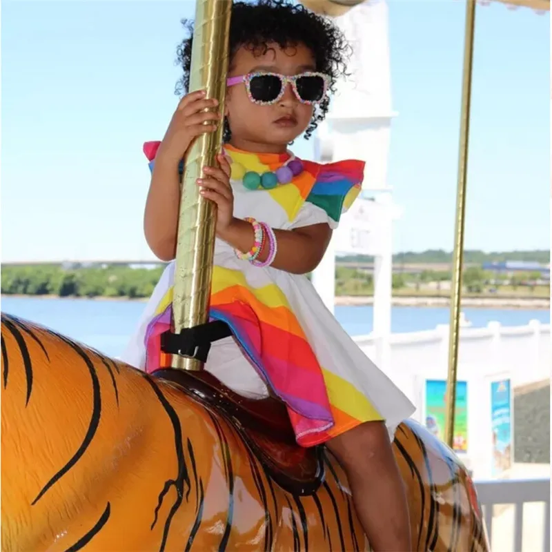 1-5Y Fashion Girls Princess colorful rainbow bodysuit Dress cotton kids dresses for girls Party Pageant Back Bow Tutu Dresses | Детская