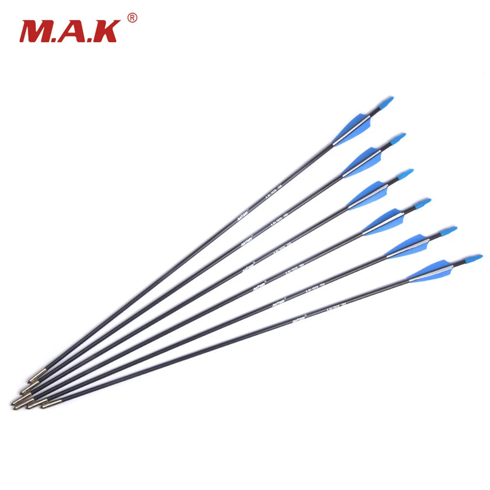 

6/12/18/24pcs 30 inch OD 7.0mm Spine 700 Fiberglass Arrows with 2 Blue 1 White Shield Feather for Bow Archery Hunting Shooting