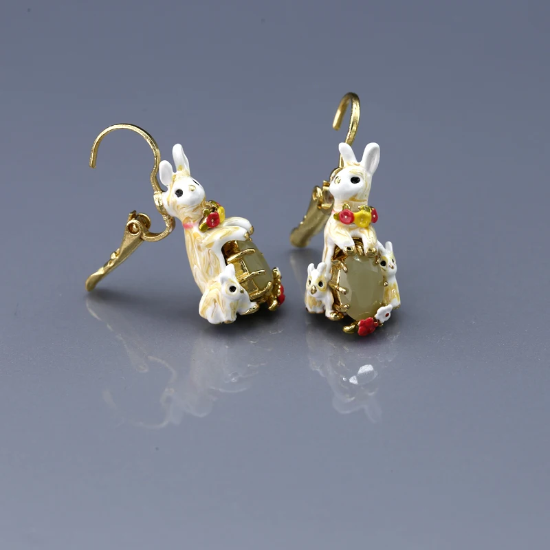 Enamel Glaze Plush Colored Earrings Three Only Leveret Rabbit Family Jewel Ear-hook | Украшения и аксессуары