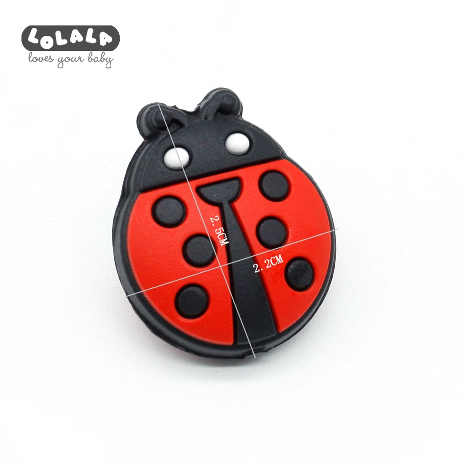 

100pcs Food Grade Silicone Beads of Cartoon Ladybug Shape Teething Nursing DIY Beads Pacifier Clips Making BPA Free Baby Teeth