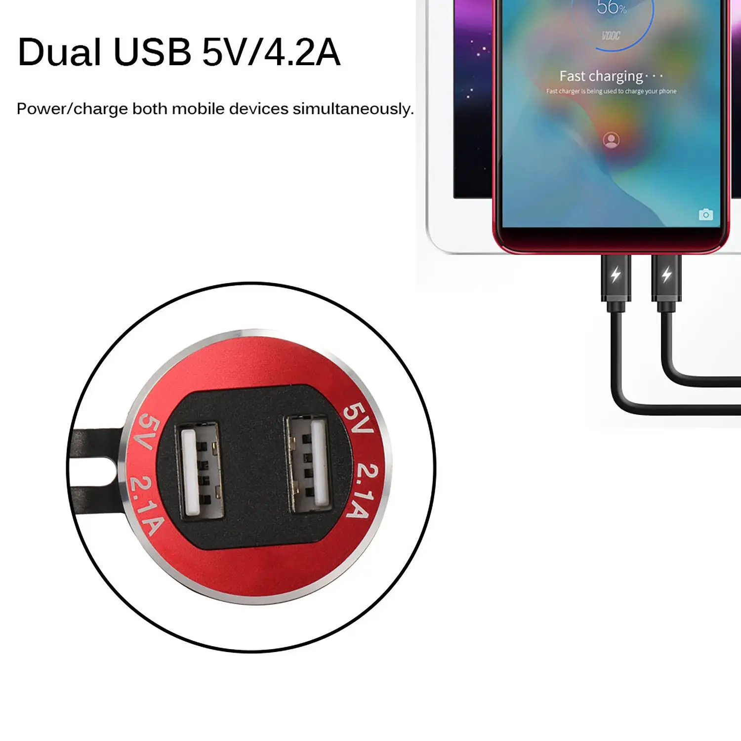Onever алюминиевый сплав Корпус мотоцикла двойной USB зарядное устройство 12 24v 4.2A