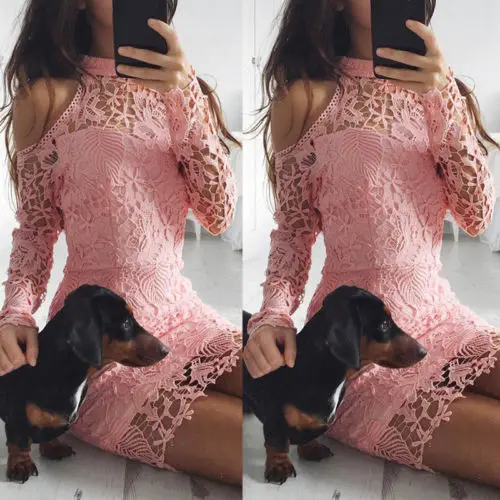 Thefound Модные женские летние кружевные с длинным рукавом Вечерние Коктейльные