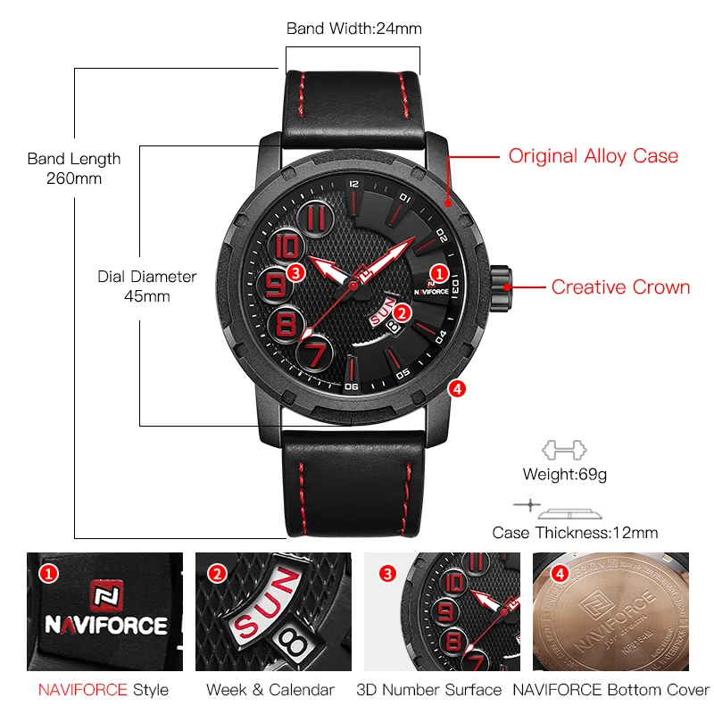 Новинка NAVIFORCE Мужские Бизнес роскошные часы мужские повседневные кварцевые