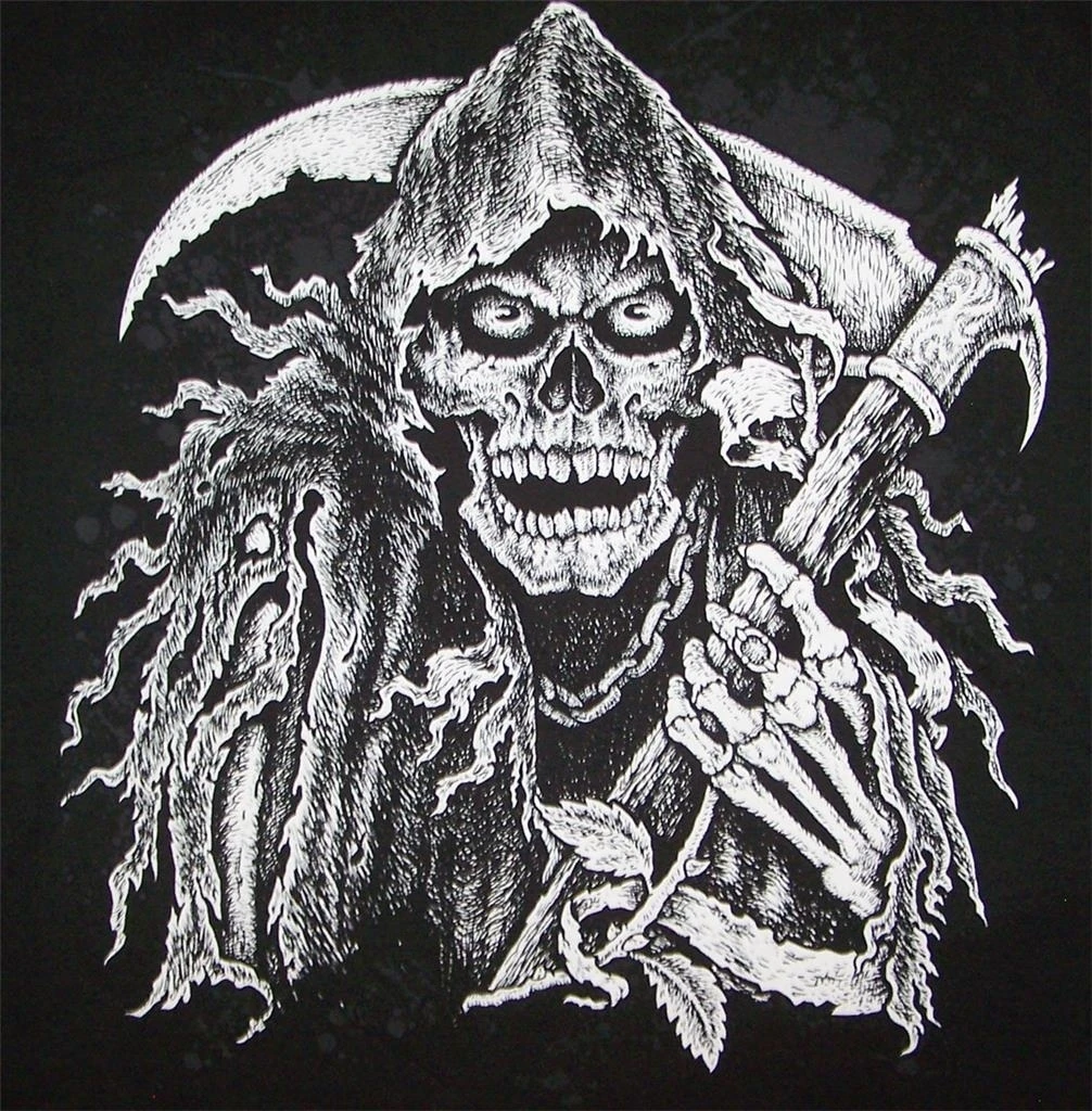 Размер L GRIM REAPER с серпом и капюшоном черная футболка коротким рукавом 292 | Спорт