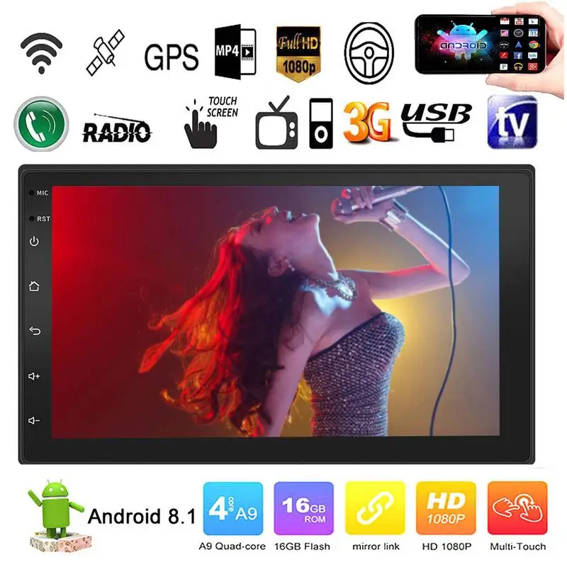 Авто Радио 7 дюймов Android 8 1 16G сенсорный экран памяти авто Bluetooth Mp5 плеер GPS