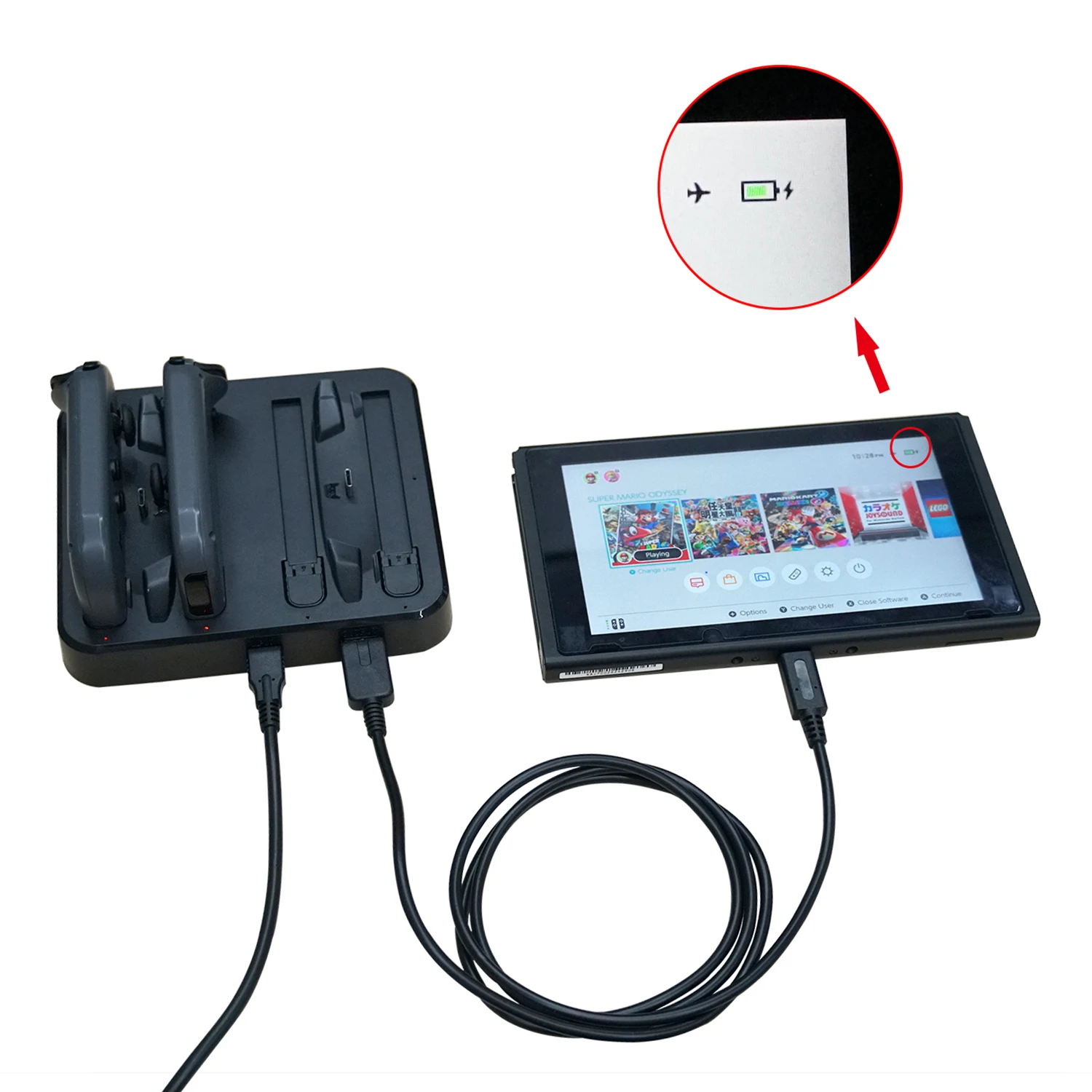 Зарядное устройство 7 в 1 подставка для контроллеров Nintendo Switch Joy-Con и Pro с кабелем