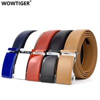 wowtiger black white red blue 3 5cm cowhide genuine leather belt for men high quality male brand ratchet automatic luxury belts