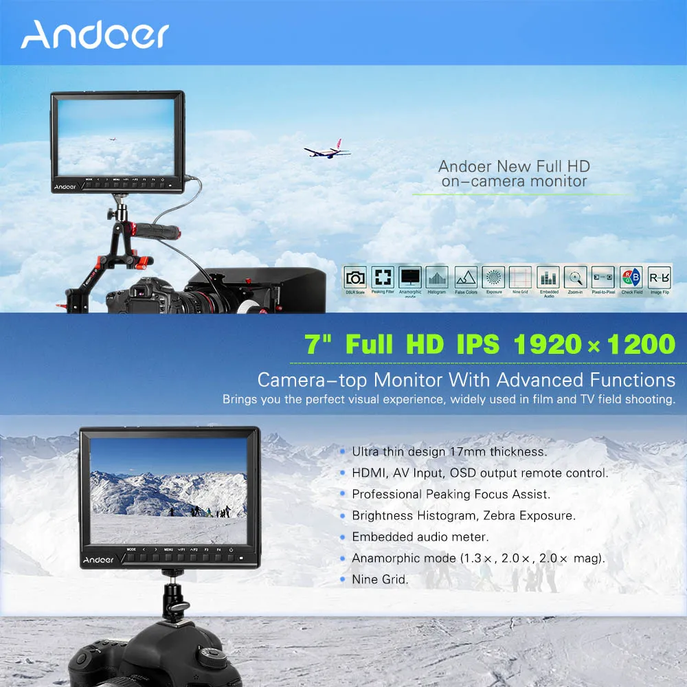 Andoer 7 ''на камере видео камера монитор для Canon Nikon Sony Full HD 1920x1200 IPS полевой с