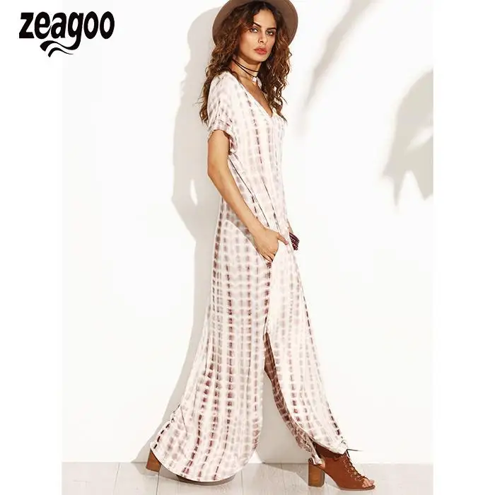Женское длинное платье zeagoo Длинное свободное с принтом и галстуком