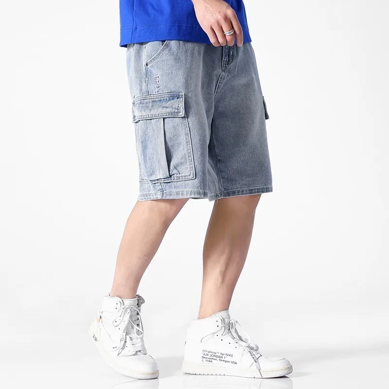 

Men Summer New Casual Ripped Pockets Cargo Denim Shorts Jeans Men Casual Loose Fit Cargo Denim Biker Jeans Shorts With Zippers