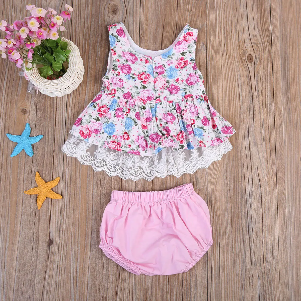 2017 Infant Bebe 0-24M Girl Newborn flower cotton blend lace edge Princess Dress Skirt+Pants baby girl Clothes set vestidos | Детская