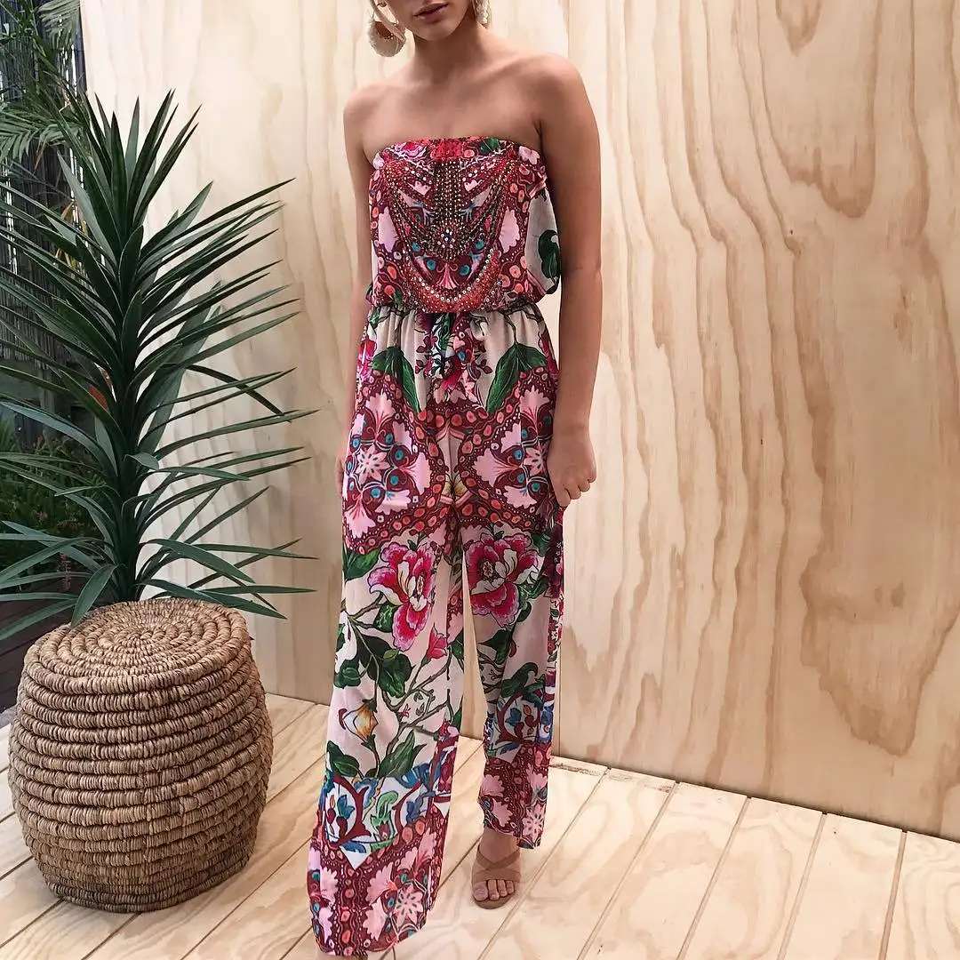 Повседневный Свободный комбинезон женский без бретелек рукавов летние