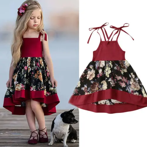 SUmmer Toddler Kids Baby Girls Strap Dress Party Princess Flowers Red Set | Детская одежда и обувь