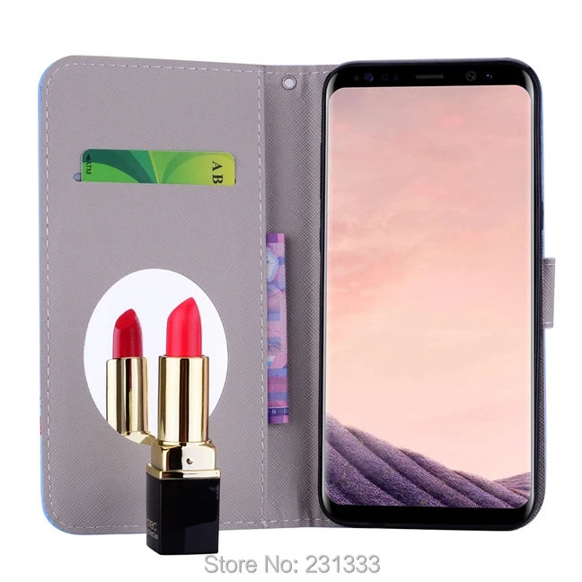 Зеркальный чехол кошелек с единорогом из искусственной кожи для Samsung Galaxy S8 S9 A6 A8