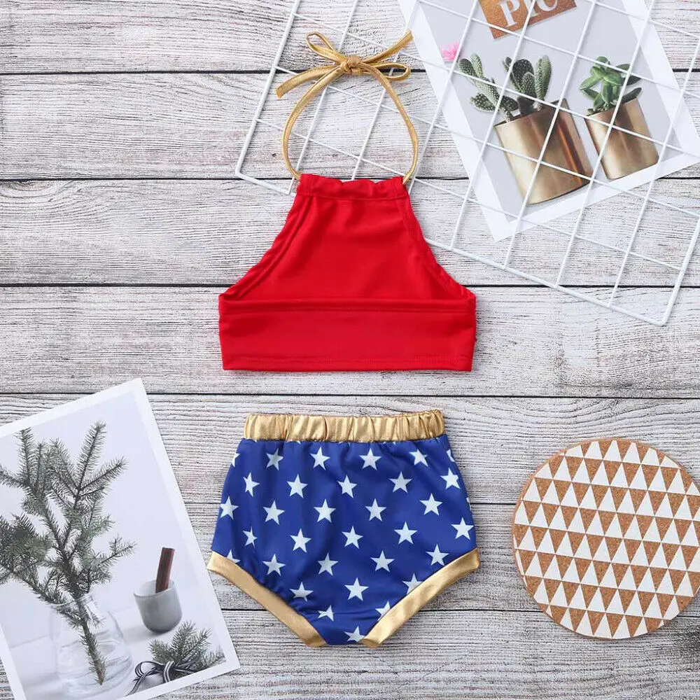 Новый летний купальный костюм для маленьких девочек топ на бретельках с высокой