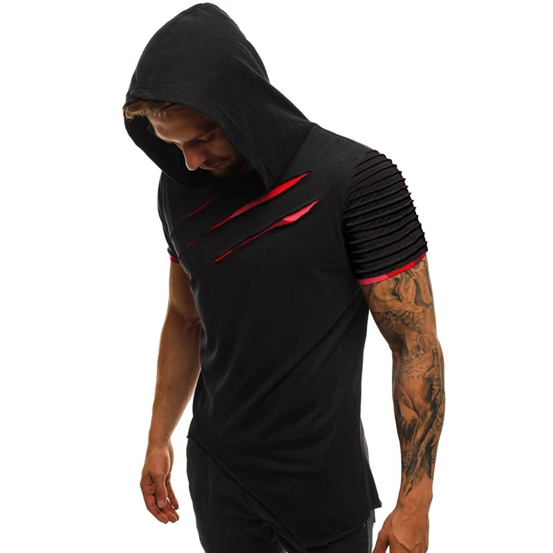 Мужская Асимметричная футболка с капюшоном Camisa Masculina летняя коротким рукавом и