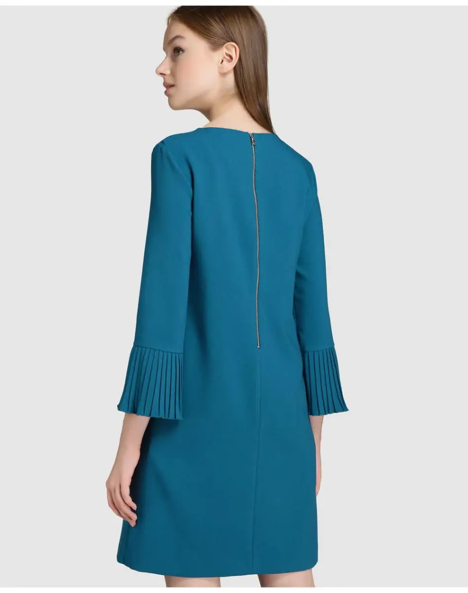 Женское платье молодой формулы в цвете синий с рукавами плиссированные|Женские