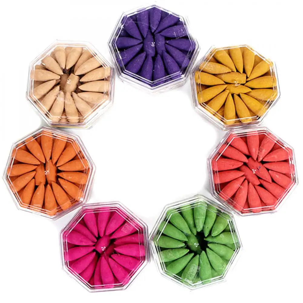

70pcs Backflow Incense Floral Incense Cone With Tray Colorful Fragrance Scent Tower Incense Scent Aromatherapy Aroma Spice